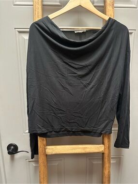 Mystree Black Draped Boatneck Long Sleeve Top